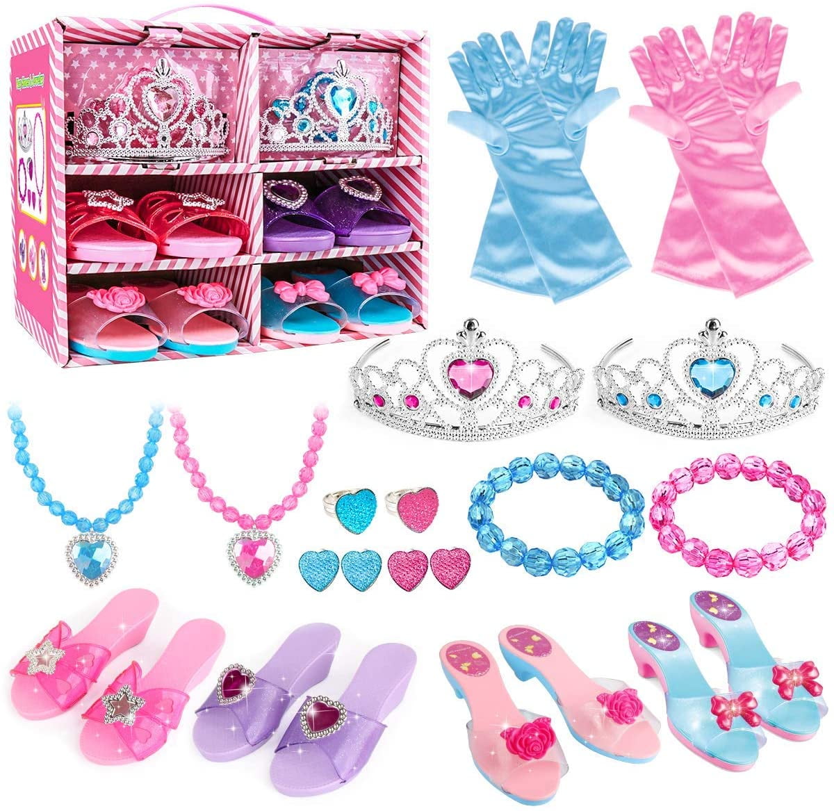 Fedio Girls Princess Dress up Shoes Role Play Collection Shoes Set with Princess 