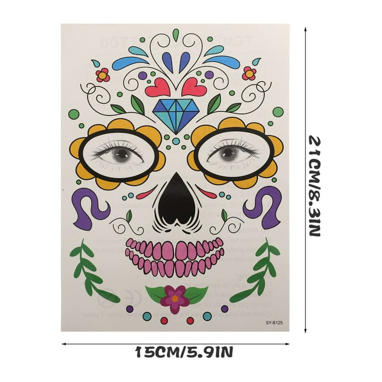 Kool 30 Sheets Halloween Face Stickers Body Art Decal Tattoos Skull Waterproof Make Up Stickets Stuckers, Men's, Size: 21x15cm, Other