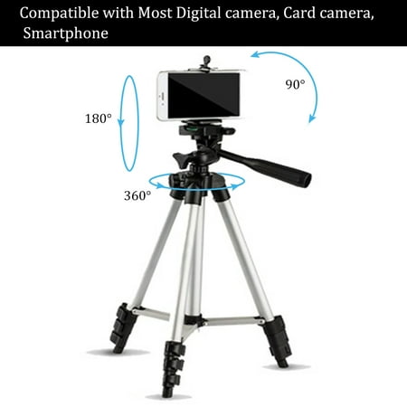 VGEBY Phone Camera Tripod, Portable Adjustable Aluminum Lightweight Camera Stand with Smartphone Holder