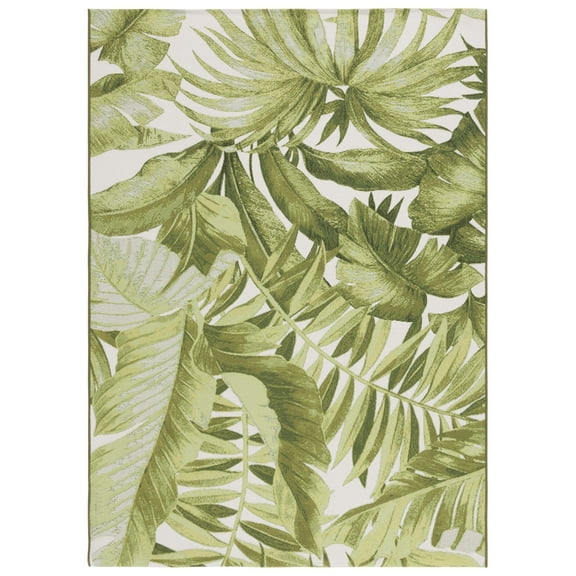 SAFAVIEH Barbados Igor Botanical Indoor/Outdoor Area Rug, Ivory/Green, 8' x 10'5"