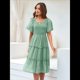 thumbnail image 5 of Vestido Midi Informal de Verano para Mujer, con Mangas Abullonadas, Cuello Cuadrado y Fruncido Verde M, 5 of 9