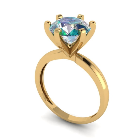3ct round cut blue moissanite 18k yellow gold Bridal Wedding Engagement Promise Anniversary Ring for Women size 3.75