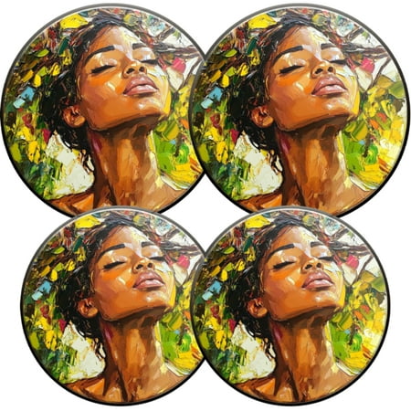 

Electric Stove Burner Covers 4 Pcs Round Gas Burner Cover 8 and 10 Inch Lady with Eyes Closed in Colorful Grove