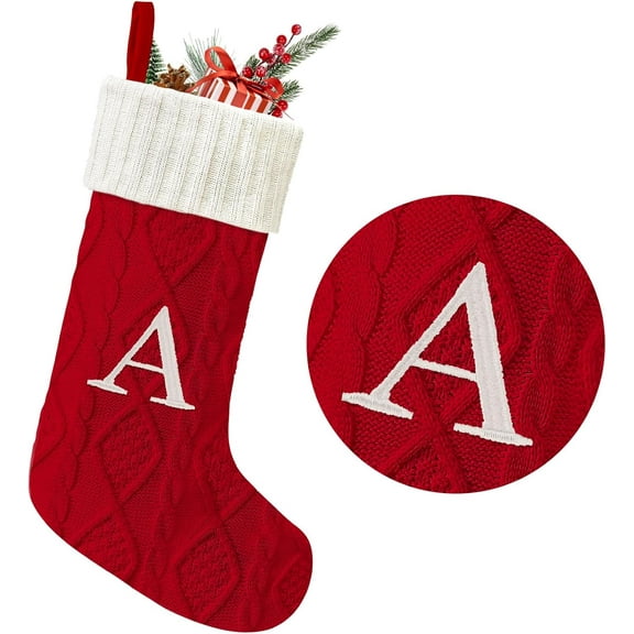 19 Inches Knitted Christmas Stockings with Initials, Large Custom Monogram Christmas Stockings with Letter, Personalized Xmas Decoration for Holiday Family Party 1Pack
