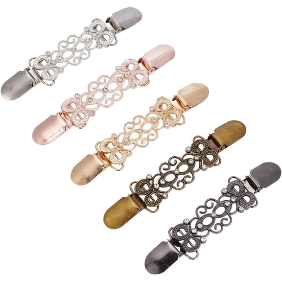 5 Pcs Dress Sweater Waist Cinch Clips 5 Colors Vintage Flowers Metal Dress Clip Back Cinch Shawl Cardigan Collar Clip Waist