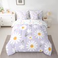 thumbnail image 2 of Homewish Cute Plum Cartoon Bedding Comforter Set 7pcs, Groovy Flower Floral Queen Bedding Sets, Kawaii Princess Style Reversible Queen Sheet Sets, Ultra Soft Bedroom Decor, 2 of 7