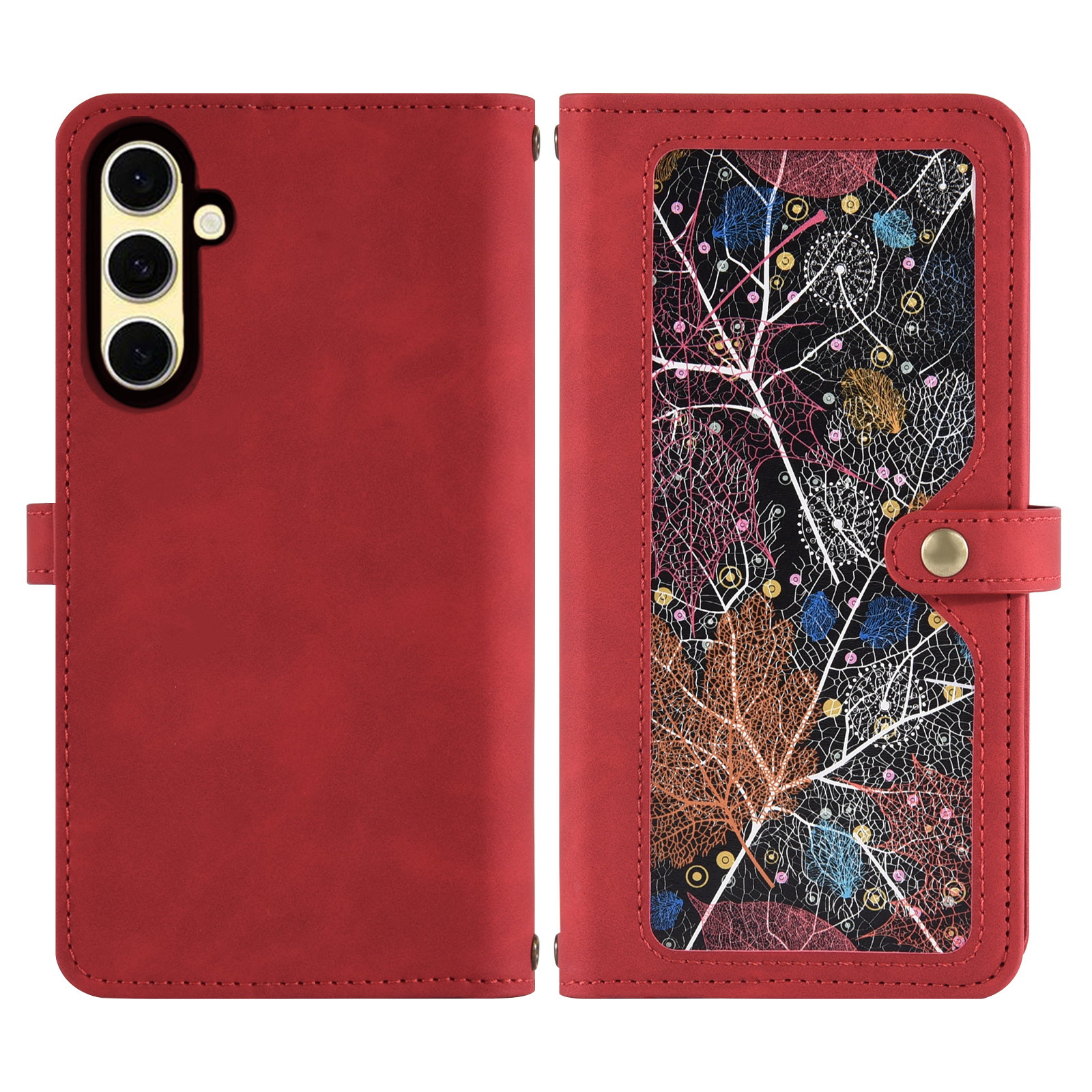 Asuwish Phone Case for Samsung Galaxy S24 FE 5G Wallet Cover With Tempered Glass Screen Protector Crossbody Wrist Strap Flip Pattern Zipper Credit Card Holder Cell S 24 EF AI S24FE 24S Women Men Red