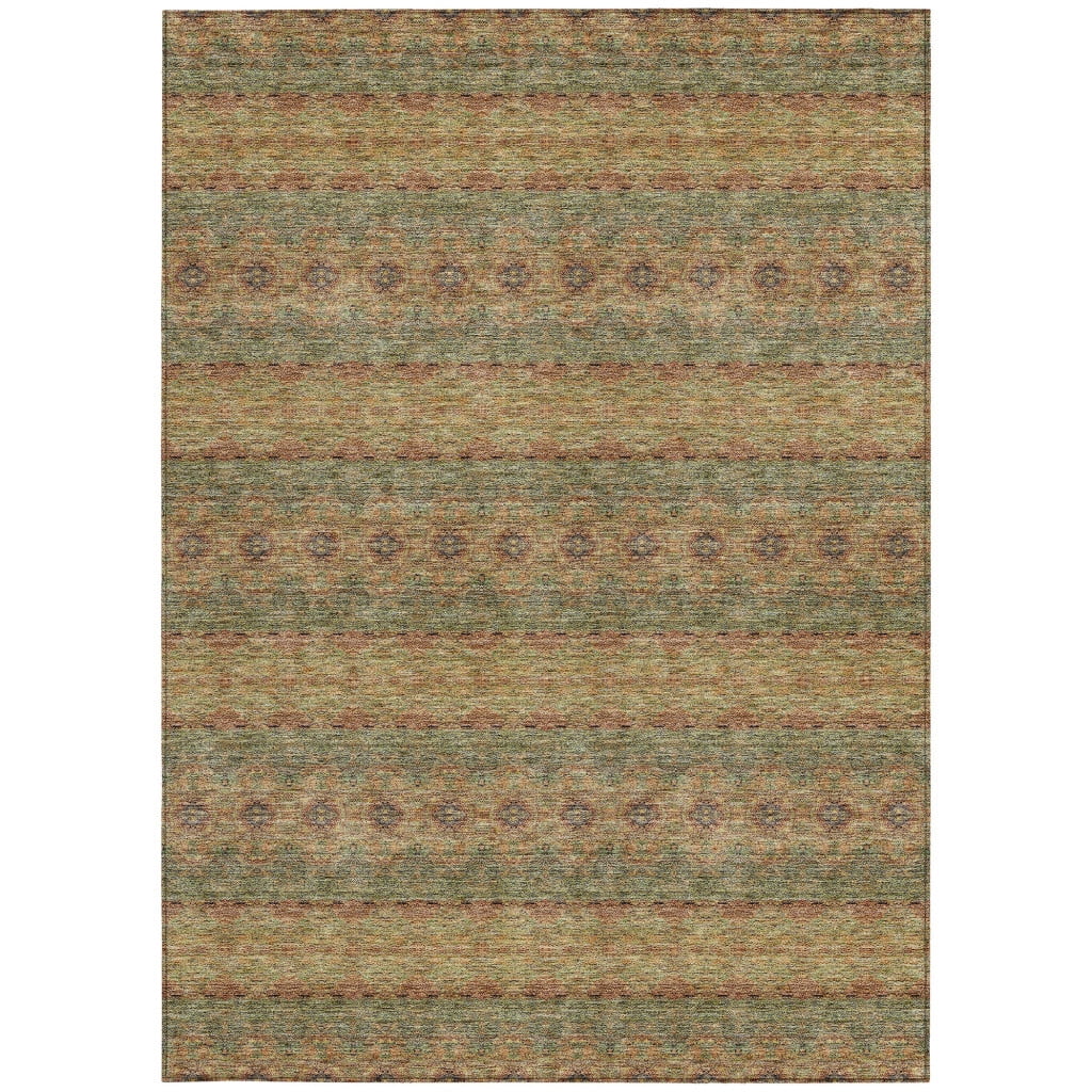 HomeRoots 578332 9 x 12 ft. Floral Medallion Washable Indoor & Outdoor Rectangle Area Rug, Artichoke Green & Olive Green