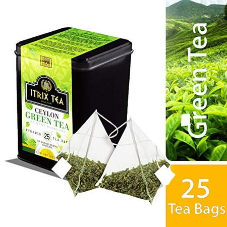 Itrix Pyramid Style Ceylon Green Tea in Metal Caddy/ /25 Tea bags/for weight Loss and Increased Metabolism/ Luxury (Best Green Tea For Metabolism)