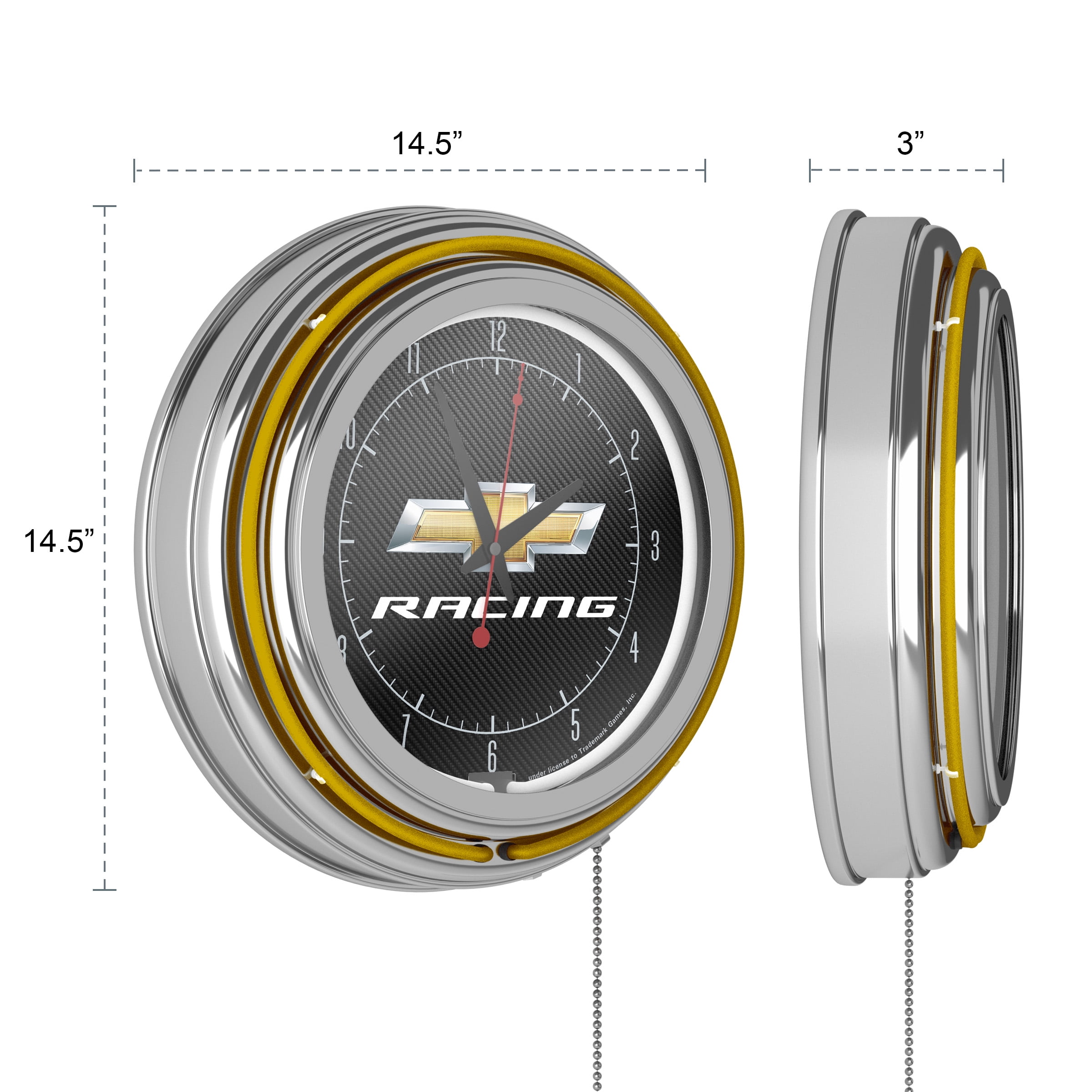 Chevrolet Chrome Double Rung Neon Clock - Chevy Racing