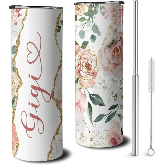 20 oz Gigi Skinny Tumblers with Lid and Straw, Gigi Stainless Steel Vacuum Insulated Travel Coffee Mug Cup Water Bottle, Gigi Birthday Gifts for Grandmother