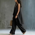 thumbnail image 6 of Women's Solid Stand Collar Sleeveless Draped Top Loose Harem Pants 2 Piece Outfit, Casual Beach Vacation Matching Set Black XXXL(XXXL), 6 of 7