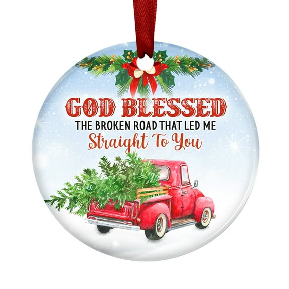 Christmas 2022 Couple Ornament, Anniversary Birthday Gift for Him, Her, Husband, Wife, Engagement, Mr and Mrs Gift for Women, Romantic Gift for Couple Red Truck Ceramic Ornament