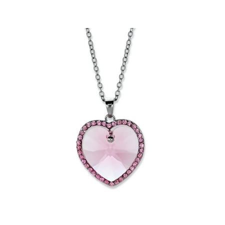 Pink Crystal Halo Heart Pendant Necklace MADE WITH SWAROVSKI ELEMENTS in Silvertone 15