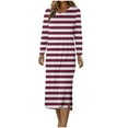 thumbnail image 2 of Npasoilc Dresses For Women Trendy Long Sleeve V-Neck Side Slit Draping Flowy Hem Stripe Printed Casual Loose Midi Dress, 2 of 6