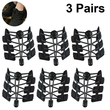 

3 pairs Elastic Shoe Laces No Tie Adjustable Tieless Rubber Shoelaces