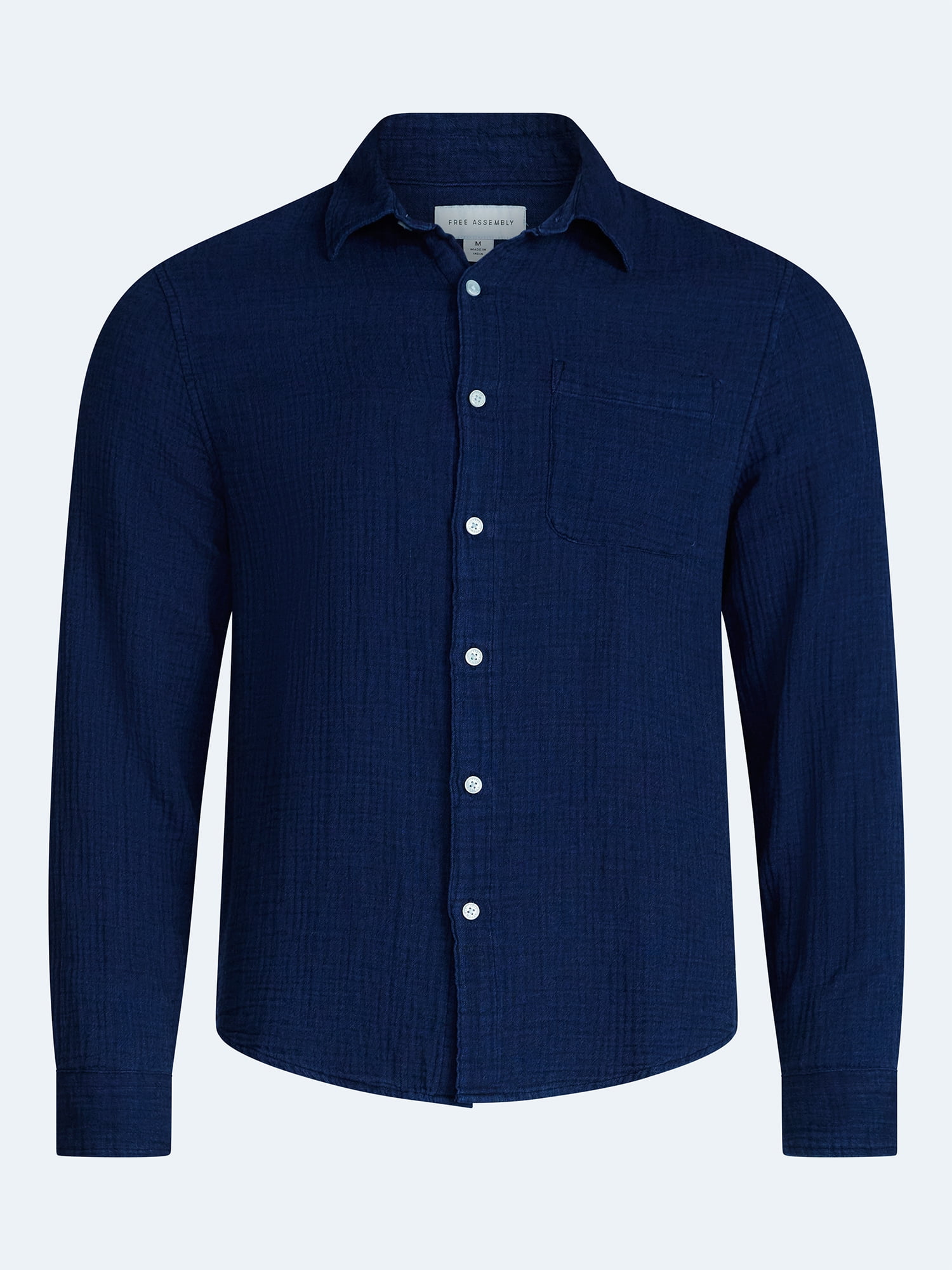 Free Assembly Men's Button Front Double Cloth Shirt with Long Sleeves, Sizes XS-3XL