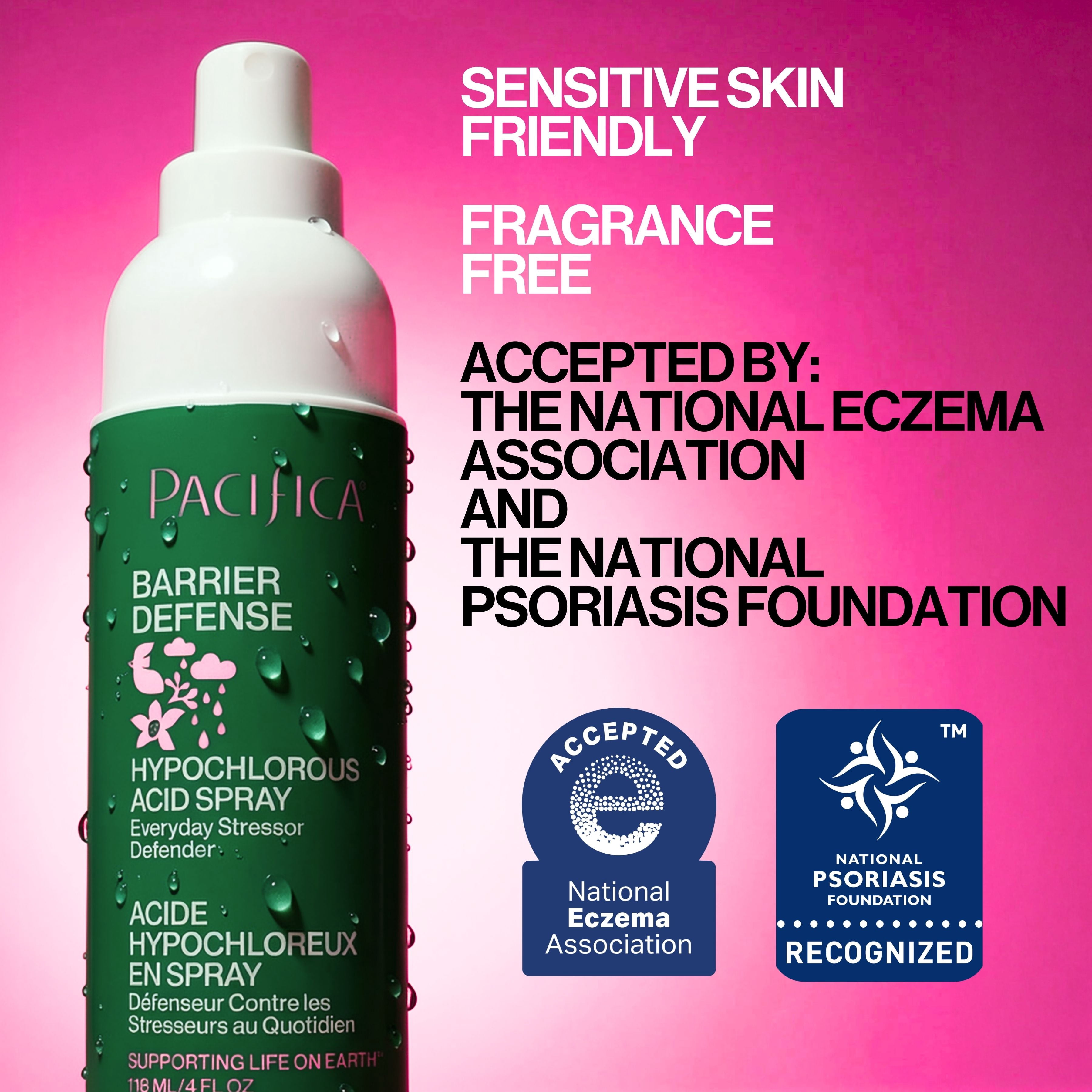 Pacifica Barrier Defense Hypochlorous Acid Spray for Face and Skin to Soothe Redness, Acne, Eczema, and Irritation, Non-Toxic Vegan and Cruelty Free Formula, Fragrance-Free, 4 fl oz