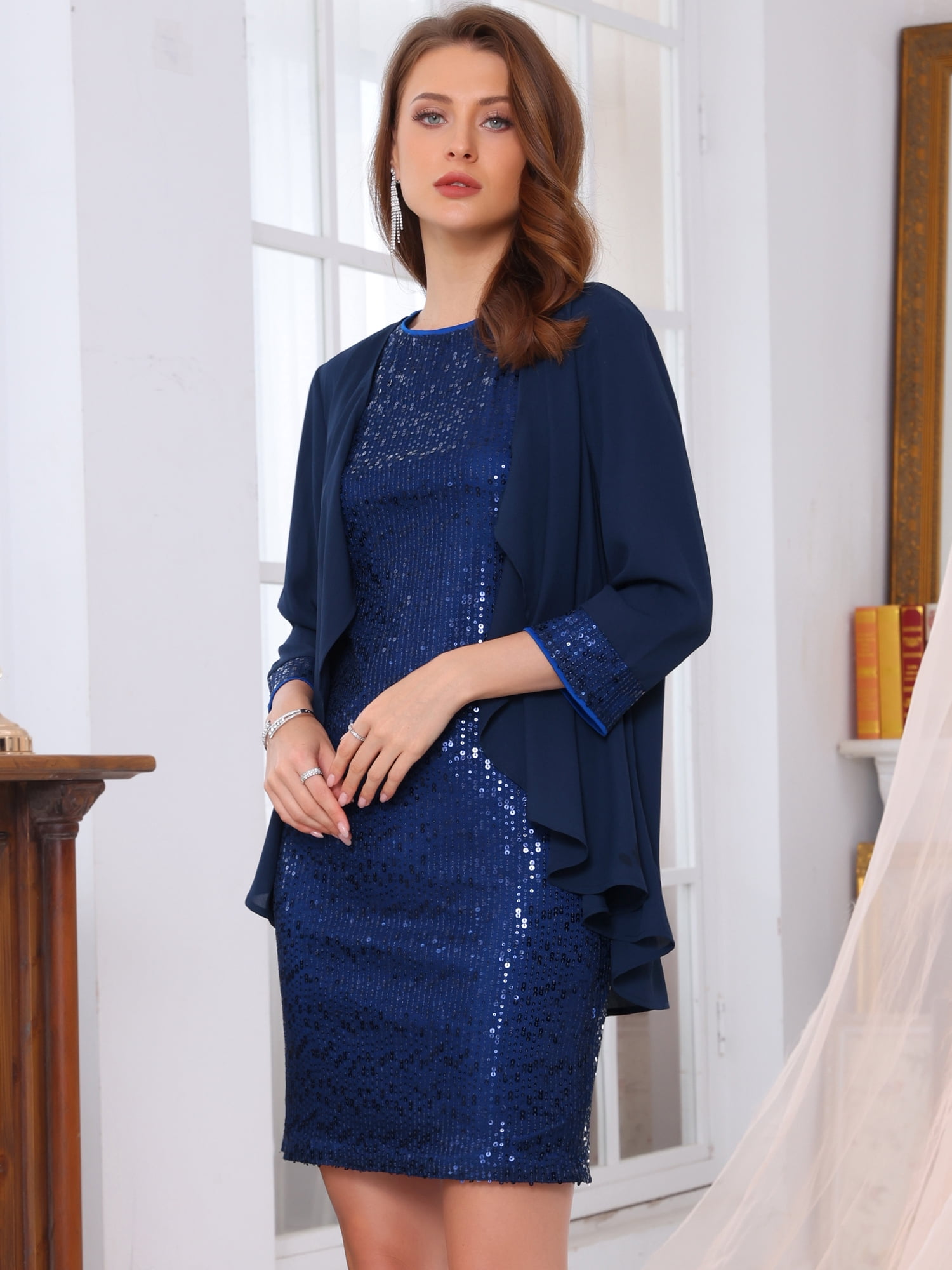 DARING DIVA Women's 2 Pcs Dress Sets for Formal Occasions 2XL Navy Blue