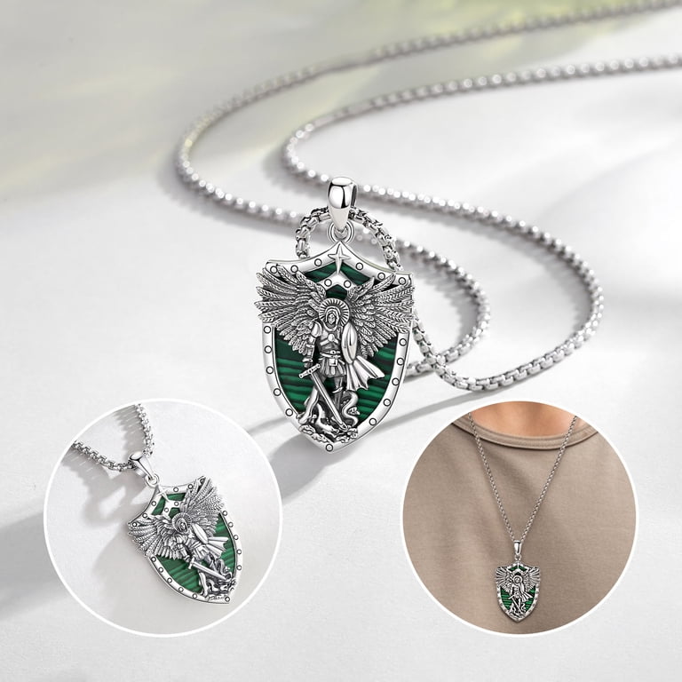 Archangel Michael Necklace - 925 Sterling Silver Cross Pendant With 22+2" Chain For Men & Women