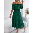 thumbnail image 6 of EASYBRA Women Off Shoulder Pleated Waist A Line Maxi Dress Short Sleeve Summer Casual Elegant Dress, 6 of 7