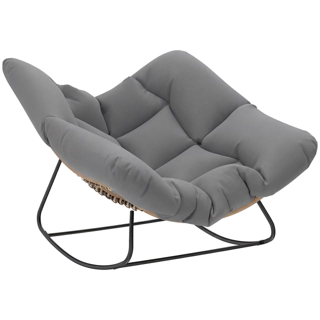 Outsunny Indoor Outdoor Papasan Rocking Chair with Cushion, Grey