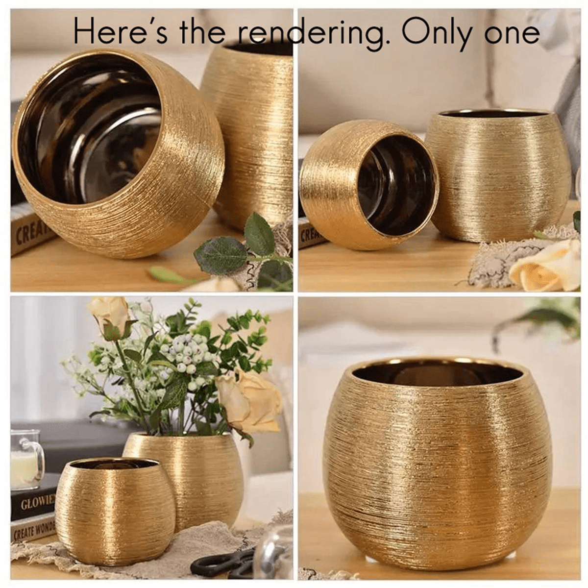 2X Ceramic Plant Pot Planter Gold-Plated Flower Pot Flowerpot Flower Vase Plant Pot
