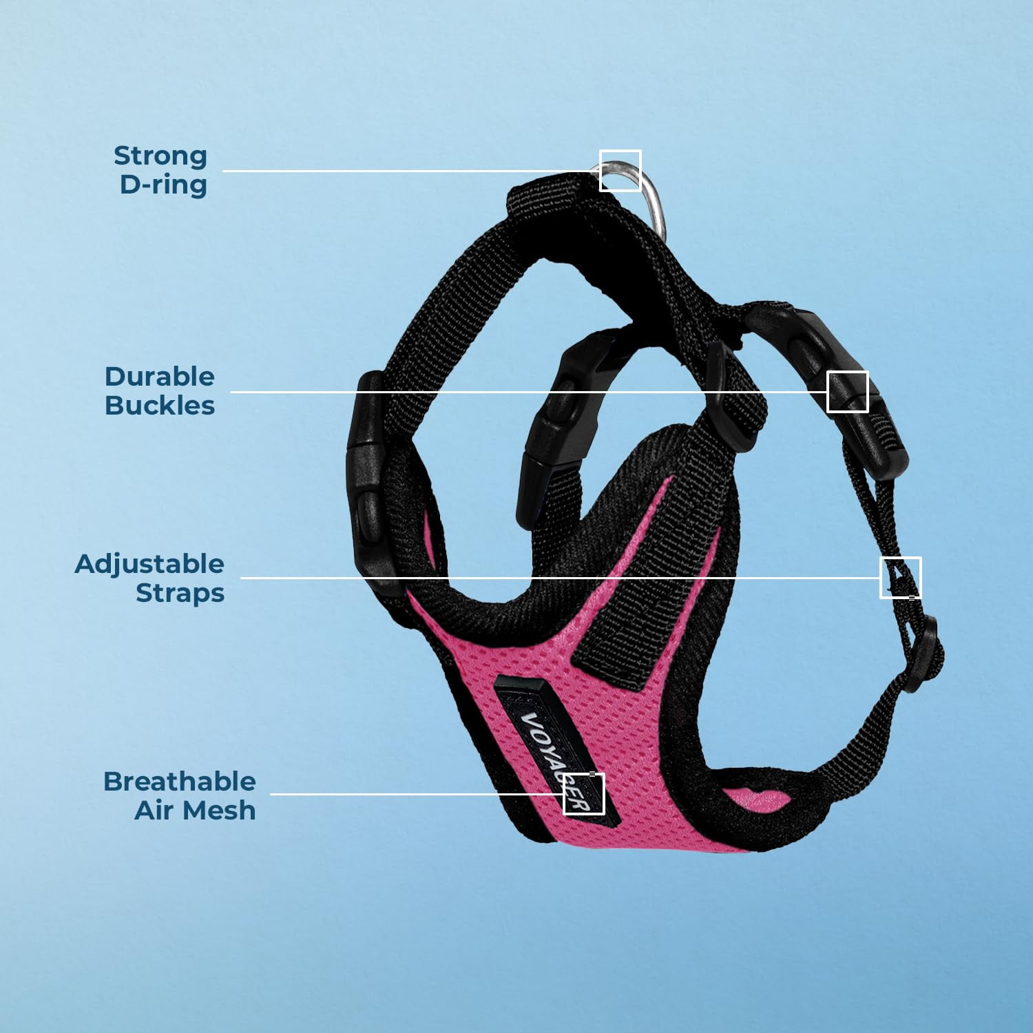 Voyager Step-In Lock Pet Harness - All Weather Mesh, Adjustable Step In Harness for Cats and Dogs by Best Pet Supplies - Fuchsia/Black Trim, S