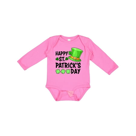 

Inktastic Happy St. Patrick s Day Green Hat and Clovers Gift Baby Boy or Baby Girl Long Sleeve Bodysuit