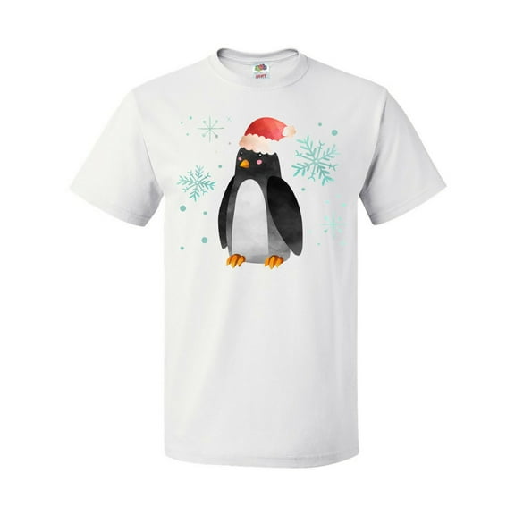 Inktastic Christmas Penguin in Red Santa Hat with Snowflakes T-Shirt