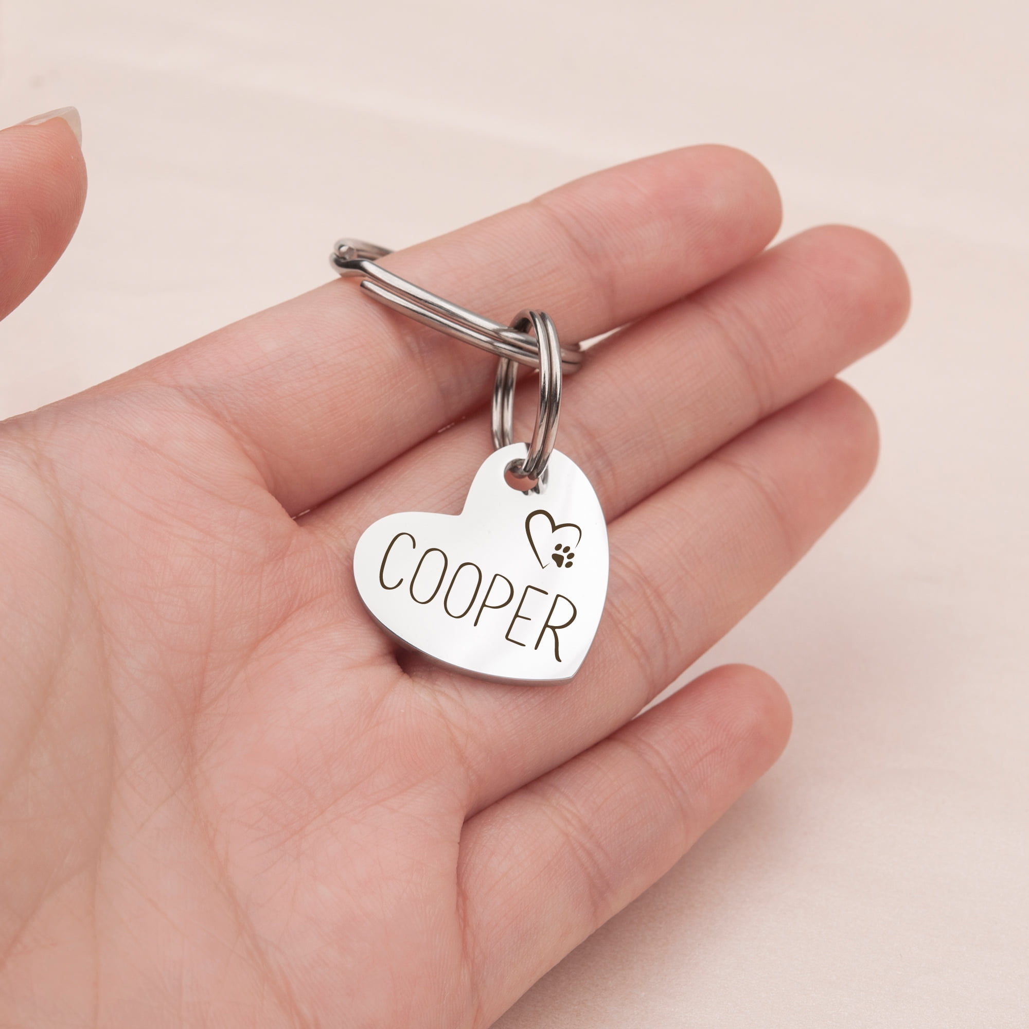 Anavia Stainless Steel & Metal Heart Cute Girl Engraved Dog ID Tag, Rose Gold, S