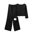 thumbnail image 4 of Georges Ensembles Deux Pièces pour Femmes Ensembles Décontractés pour Femmes Chandail à Manches Longues à Col Rond Hauts à Rayures Pantalons Longs Complets, 4 of 5