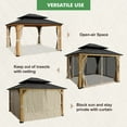 thumbnail image 5 of EAGLE PEAK 15x13 Solid Wood Gazebo with Netting and Curtains, Outdoor Hardtop Gazebo Pavilion Cedar Wooden Frame Double Roof Metal Canopy for Patio Deck Backyards Garden, 5 of 9
