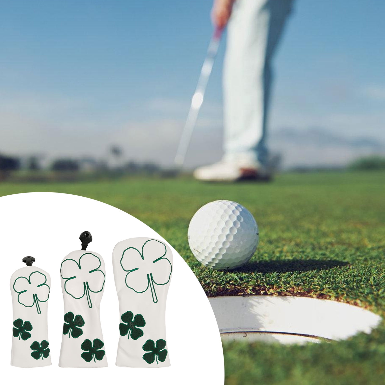 BIBABLYKE 3Pcs Leaf Pattern Fairway Wood Headcover Waterproofs PU Leather Golfs Club Head Cover Replacement Driver Headcover