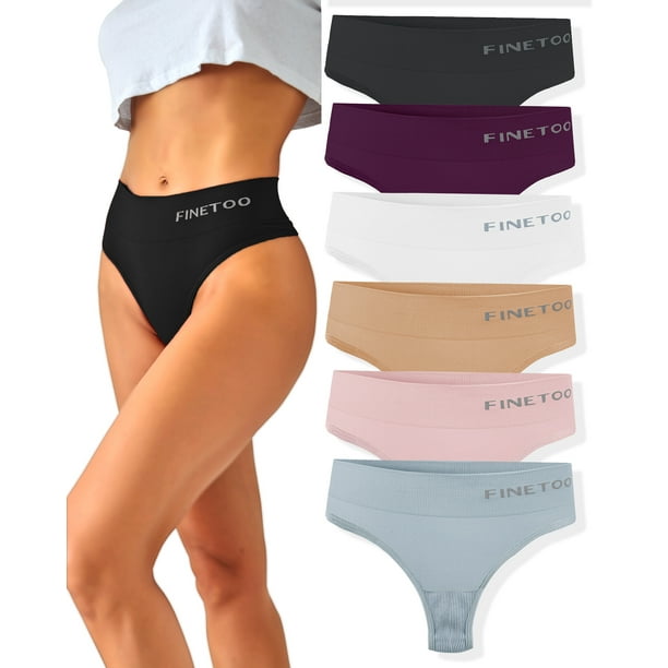 FINETOO High Waisted Thongs for Women, Breathable Underwear Soft