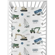 Construction Truck Green and Blue Fitted Crib Sheet by Sweet Jojo Designs
