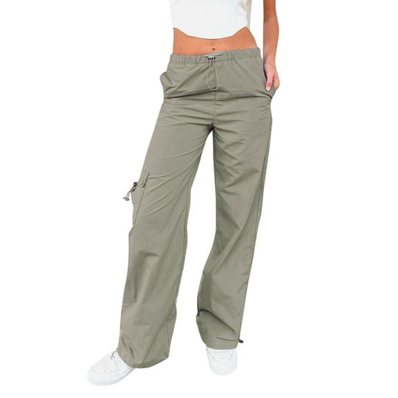 EDFBUYKRS Female Women Pants Casual Pants for Women Winter High Waist Baggy Cargo Jeans for Women Pocket Relaxed Fit Straight Wide Leg Fashion Jeans L