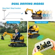 12V Electric Kids Ride On Excavator and Bulldozer with Remote Control, 360 Degree Rotating, Track Design Wheels, MP3, Toolbox (Yellow)
