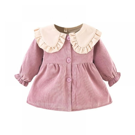 

Toddler Girls Dresses Sweater Long Sleeve Winter Knitted Dress Ruffle Collar 0-4Y