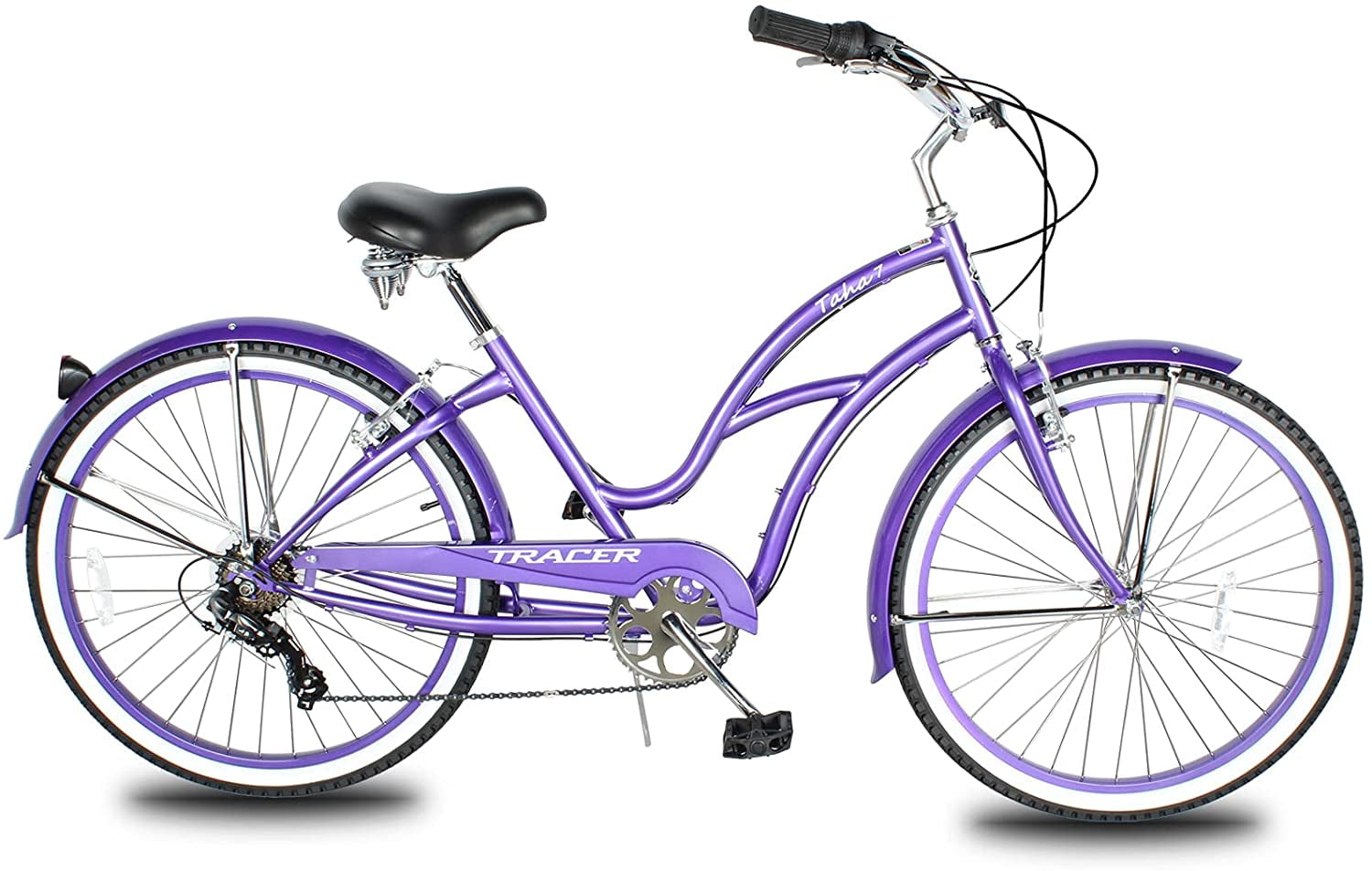 WonderWheels 26" Beach Cruiser Coaster Brake Stainless Steel Spokes One Piece Crank Alloy Orange Rims 36H W/ Fenders - Purple