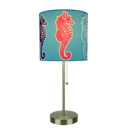 - Brushed Nickel Finish Coastal Table Lamp With Multicolor Seahorse Shade