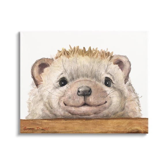 Stupell Industries Expressive Hedgehog Peeking Smiling Casual Animal Painting Gallery Wrapped Canvas Print Wall Art, Design by George Dyachenko