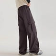 thumbnail image 3 of HomeGardon Back to School Uniform Pants Cargo Pants Children's Solid Color Pants with Elastic Waistband Loose Fitting Work Pants Medium Size Pants with Pockets for Adults, 3 of 5