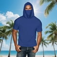 thumbnail image 2 of Fanxing Big and Tall Cooling Sun Shirt with Face Mask Short Sleeve Hoodie Mens UPF 50+ UV Sun Protection Shirts Lightweight Performance Fishing Shirt Blue,XXXXXL, 2 of 9