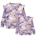 thumbnail image 5 of Uorisanigo Girls Ruffled Shoulder Sweatshirt Long Sleeve Crewneck Daisy Rabbit Purple Pullover Tops Sweater Casual Sweatshirts, Comfortable Fall Winter Spring Clothes, 5 of 7