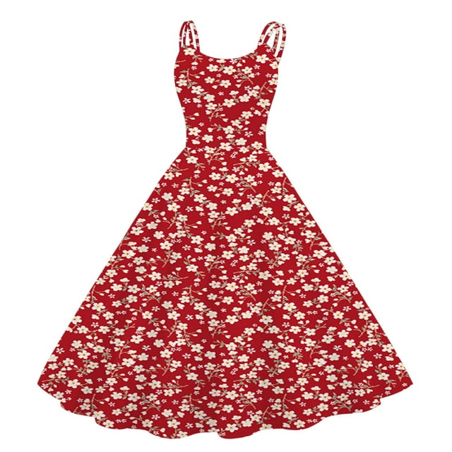 TJAZFJPA Robes d'Été Canada Robes Vintage pour Femmes Sans Manches Longueur Genou Rétro Ligne A Évasée Swing Formelle Bal Fête Robe Robe en Chiffon pour Femmes Robe Charleston