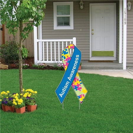 Autism Awareness Ribbon Yard Sign With EZ Yard Stakes