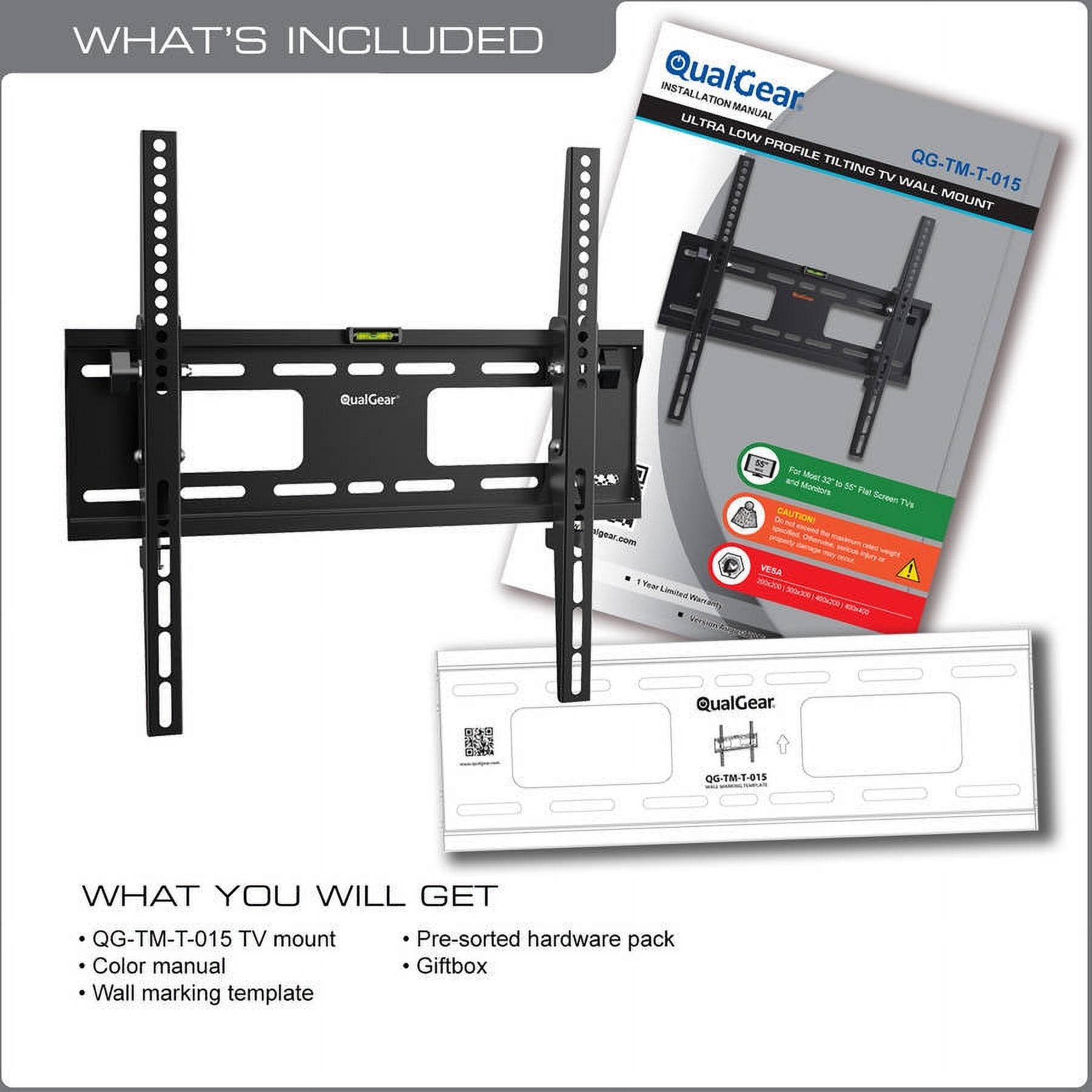 QualGear QG-TM-T-015 Universal Low-Profile Tilting Wall Mount for 32"-55" LED TVs - image 2 of 3