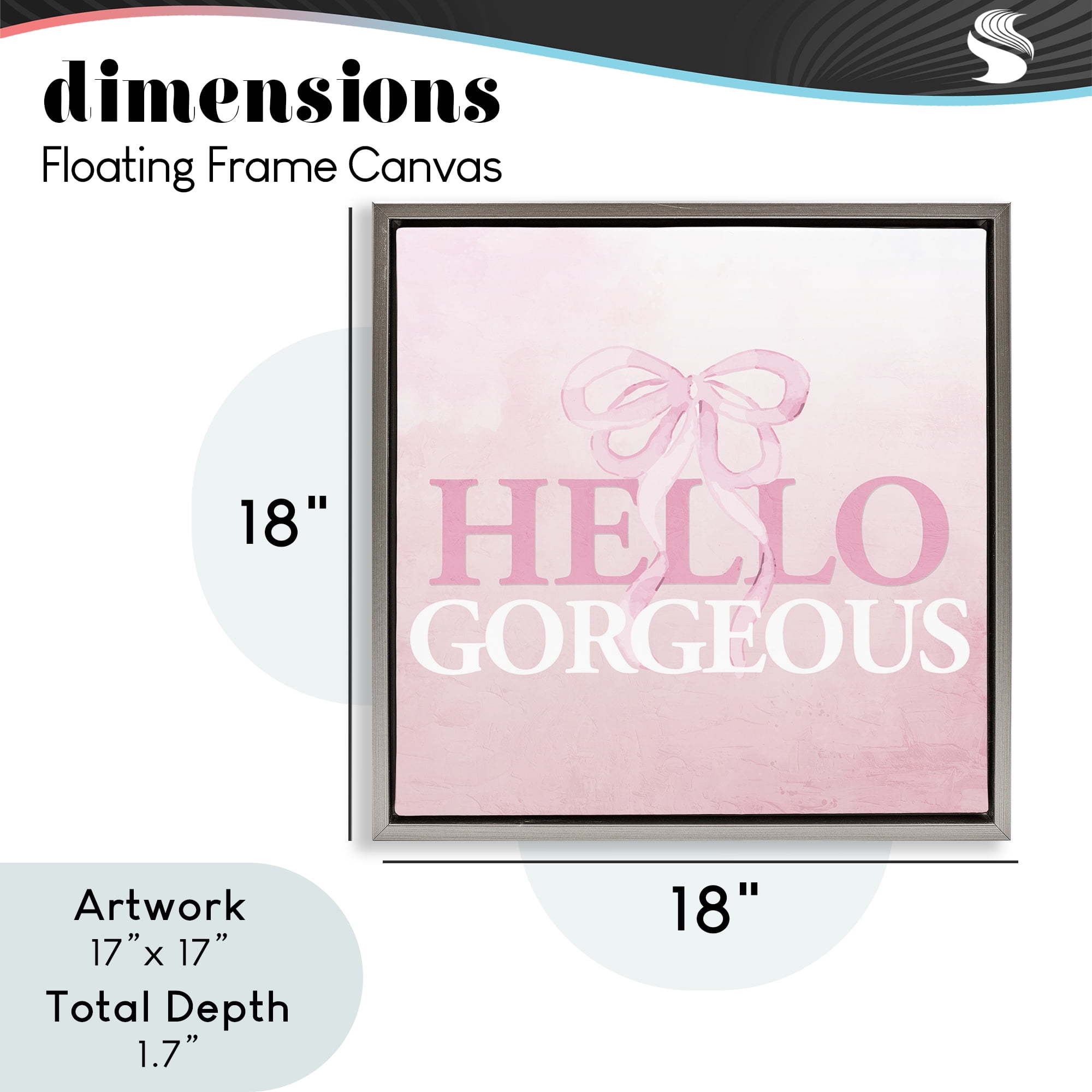 Feminine Hello Gorgeous Gray Framed Floater Canvas Wall Art, design by Kim Allen