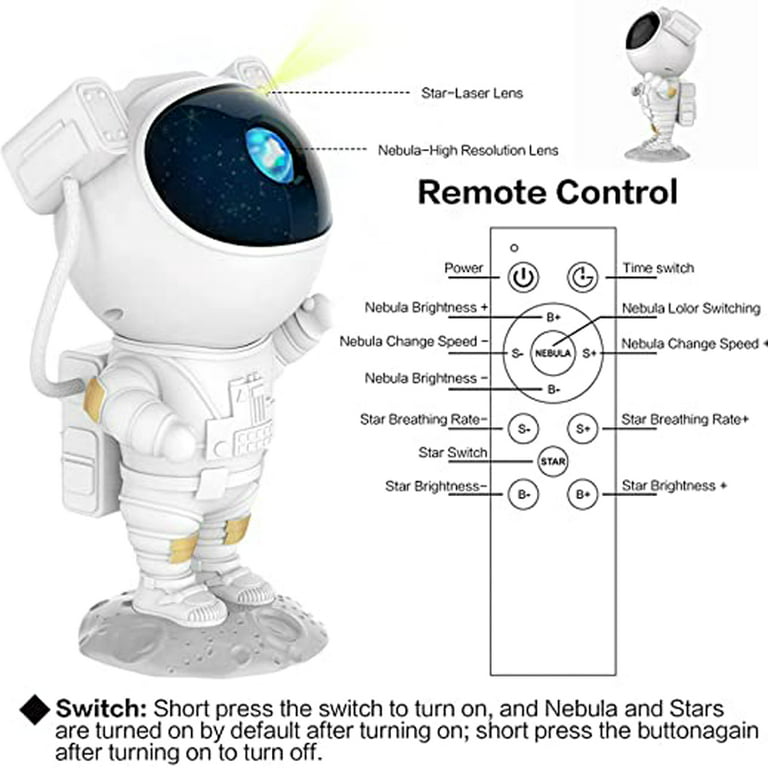 LED projector Astronaut / Starry sky / galaxy / space projection / with  timer and remote control / 5W / 5V / USB / white / 120 x 113 x 228 mm -  Eurostore B2B